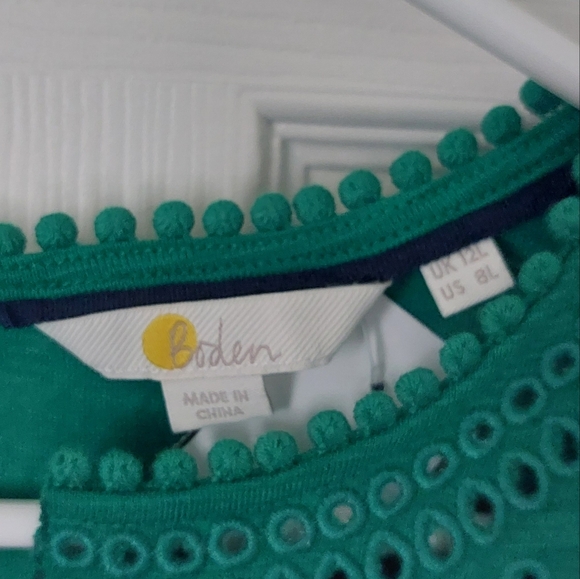 Boden Green Eyelet Cap Sleeve Dress, Size 8 - Picture 4 of 5